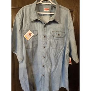 Wrangler Shirt Men's 2XL Blue Button Up Western Chambray Denim